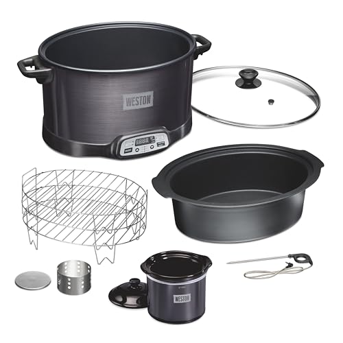 2-in-1 Programmable Slow Cooker & Electric Indoor Smoker, 6 Quart, 3-Tier Smoking Rack for Meat, Cheese and More, Dishwasher Safe Crock, Temperature Probe, Includes 16 oz. Party Dipper, Black (Black (With Party Dipper) / 6 Quart)