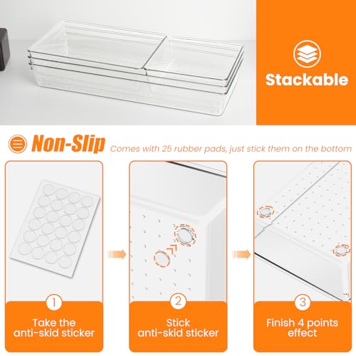 12 Pack Clear Plastic Drawer Organizer Set (12 Count)