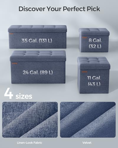 30 Inches Folding Storage Ottoman Bench (Misty Blue / 15"D x 30"W x 15"H (without Flipping Lid))