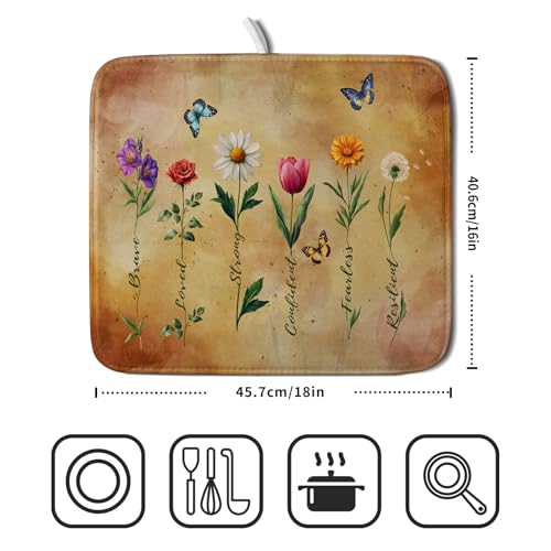 Inspirational Words Dish Drying Mat (Vintage Floral 0317 / 18" x 16")