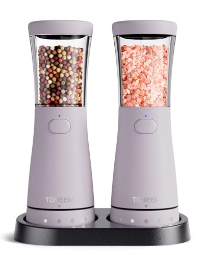 Electric Salt and Pepper Grinder Set with Storage Base (Lavender)