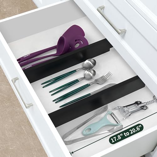 Bamboo Kitchen Drawer Divider (Black / 2.4"H, Large)