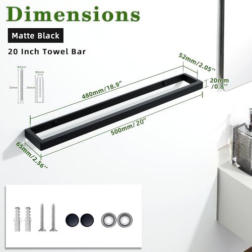 20 Inch Hand Towel Holder Black Towel Bar for Bathroom Wall Mounted (Black / 20-Inch)