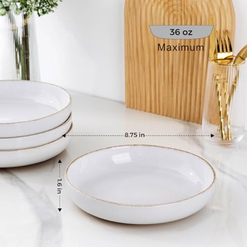 8.75'' Large Ceramic Pasta Bowls (White(8.75inch, Handbrush Rim))