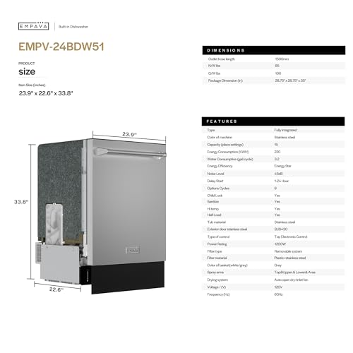 24 Inch Dishwasher Built in (Bar Handle)