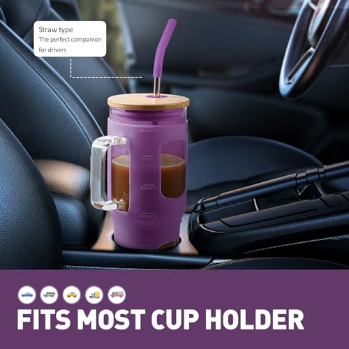 Glass Tumbler with Straw & Lid (Dark Purple / 32 Ounces)