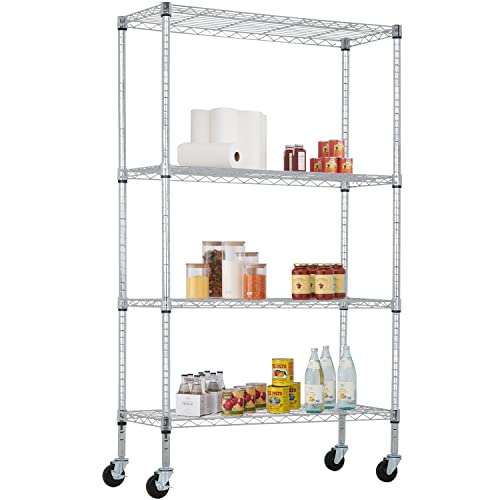 4 Tier Wire Shelf with Wheels (Chrome / 36×14×62)