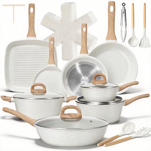 25 Pcs Pots and Pans Set (25-Piece (Cream White))