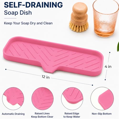 Silicone Soap Dish with Drain Spout (Rose / L(12"×4"))