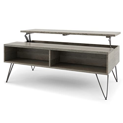 Lockhart 30" Wide Solid Mango Wood Drum Coffee Table in Natural (Lift Top Coffee Table / 48 inch / Grey)