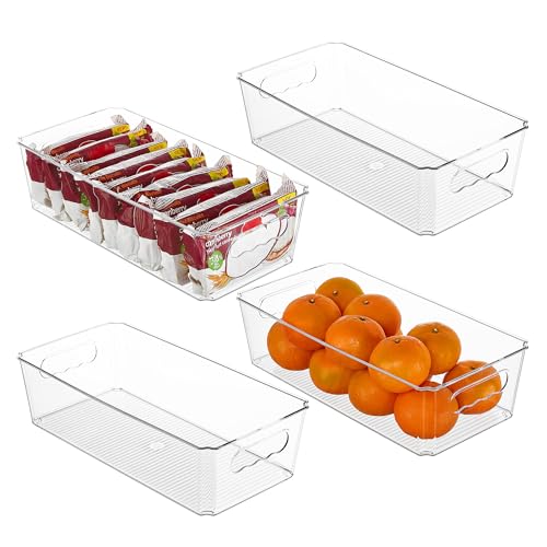 4pcs Clear Storage Bins with Handles (Without Lid)