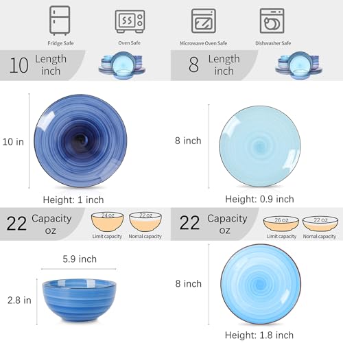 Ceramic Plates and Bowls Set (Gradient Blue / 24 Pieces)