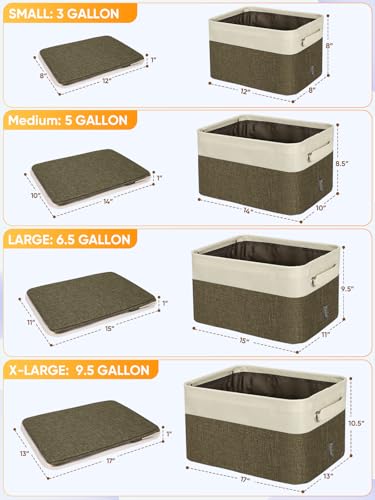 2 Pack Fabric Closet Storage Bins for Shelves (Brown / 2PCS/X-Large-17x13x10.5)