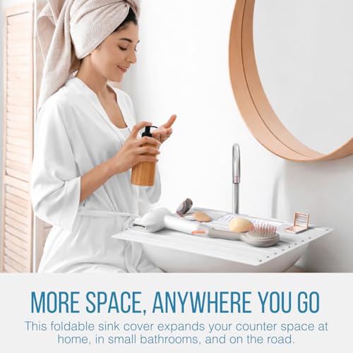 Bathroom Sink Cover & Silicone Makeup Mat (White / Large)