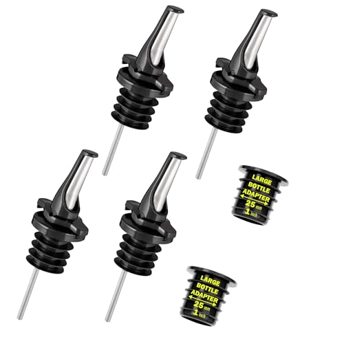 Liquor Bottle Pourers (Black 4pk + 2 Adapters)