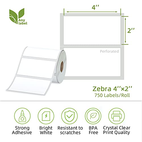 Compatible 4" x 2" Direct Thermal Labels Replacement for Barcodes Postage Address Shipping Compatible with Rollo & Zebra Desktop Printers Adhesive & Perforated (4" x 2" / 12 Rolls)