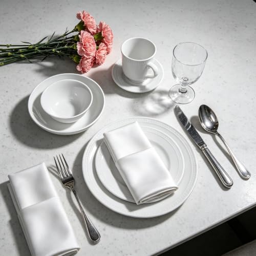 HomeVSS 42 Piece Pearl Dots Stoneware Dinnerware Set (42pc Set / White)