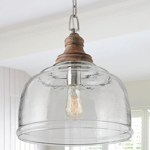 Capital Lighting 330318YG Julian Coastal Style Clear Organic Rippled Glass Dome Pendant (Grey Wash/Iron Silk)