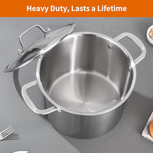 Tri ply Stainless Steel 8 Quart Heavy Duty Induction Stock Pot (Silver / 8QT Stockpot)