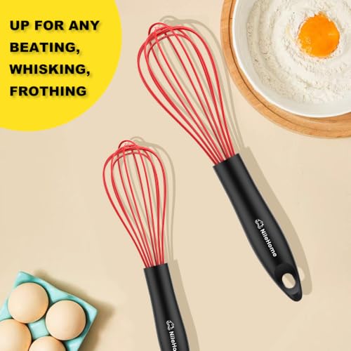Silicone Whisk Set 8" 10" Kitchen Whisk Red (Red / 2-Pack)