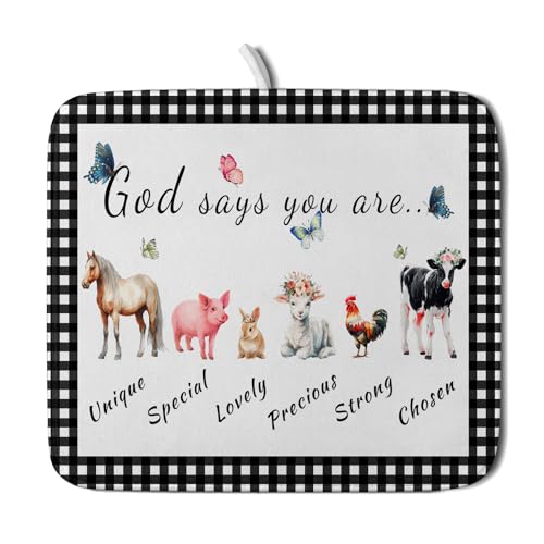 Farmhouse Animals Dish Drying Mat (Farm Animals 605 / 18" x 16")