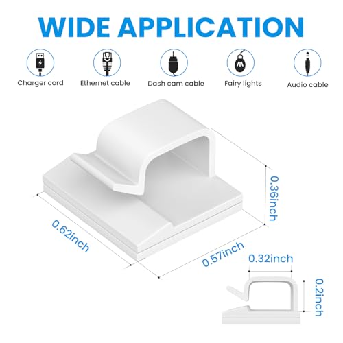 Cable Clips Adhesive Cord Clips for USB Cables (Small / White)