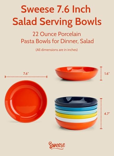 22oz Porcelain Pasta Bowls Set (6 Count)