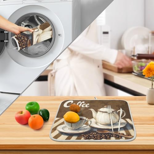 Coffee Themed Dish Drying Mat for Kitchen Counter Absorbent Microfiber Small Drying Pad Dish Mats for Kitchen Countertops 16 x 18 Inch242 (18" x 16")