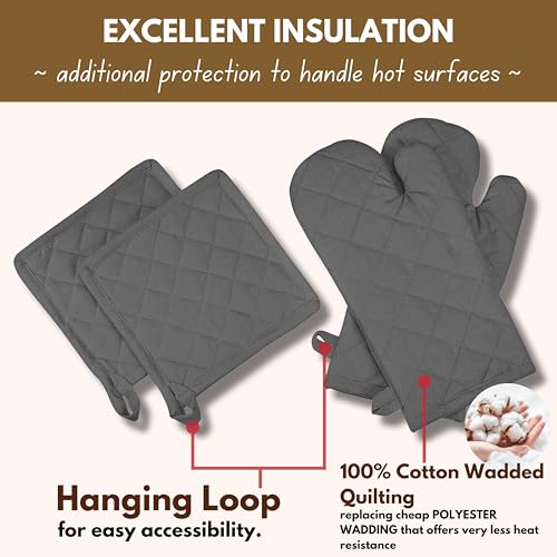 Farmhouse Oven Mitts and Pot Holders Set of 4 (Gray)