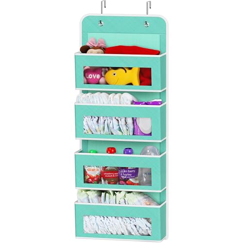 4 Clear Pocket Over Door Hanging Organizer (4 Pockets / Turquoise)