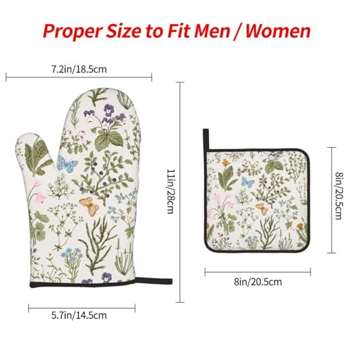 Vintage Floral Oven Mitts and Pot Holders Sets of 3 Cute Botanic (Vintage Floral)