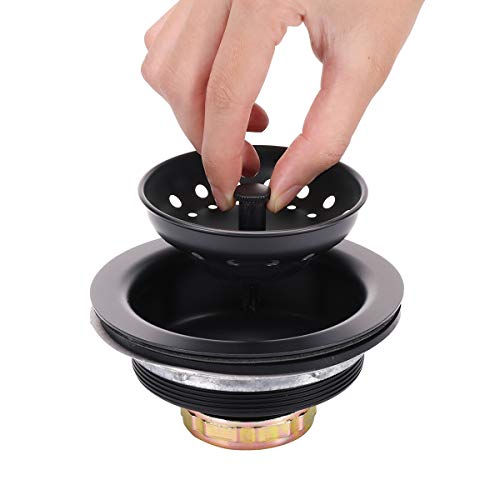 3-1/2 Inch Kitchen Sink Stainless Steel Basket Strainer Water Stopper with Drain Assembly, Black Finish Rustproof and Durable