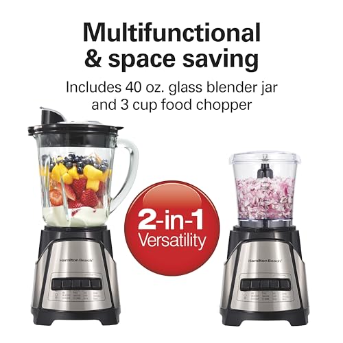 Power Elite Blender For Smoothies With Wave Action System (Black / 40 Oz. Glass Jar + 3 Cup Vegetable Chopper)