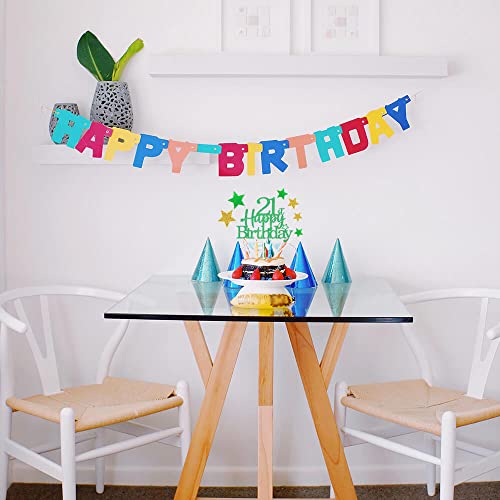 Green Gold 21st Birthday Cake Topper with Glittery Stars (7 Count)