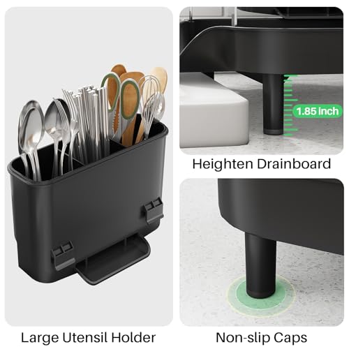 Expandable Dish Drying Rack for Small Kitchen Counter (Black)