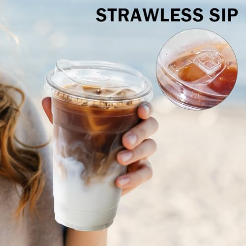 50 Pack 20 oz Clear Plastic Cups with Sip Lids (20oz 50Pack)