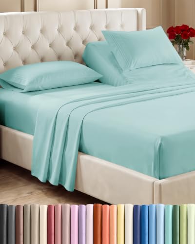 Flex Top Split Head King 4 Piece Sheet Set (22 - Spa Blue / Split Head/Flex Top)