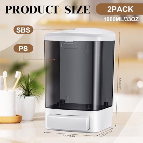 2 Pcs Wall Mounted Soap Dispenser (Black / 33.8 oz 1000 ml)