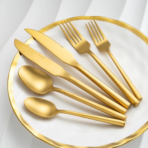 Gold Silverware Set with Steak Knives (Matte gold with Steak Knives)