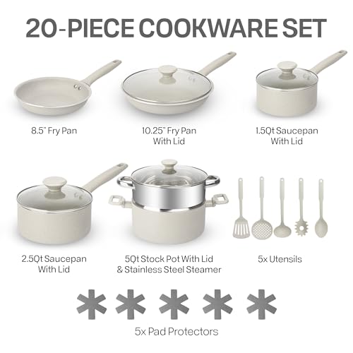 20 Pc Pots and Pans Set Non Stick Cookware Set with Steamer