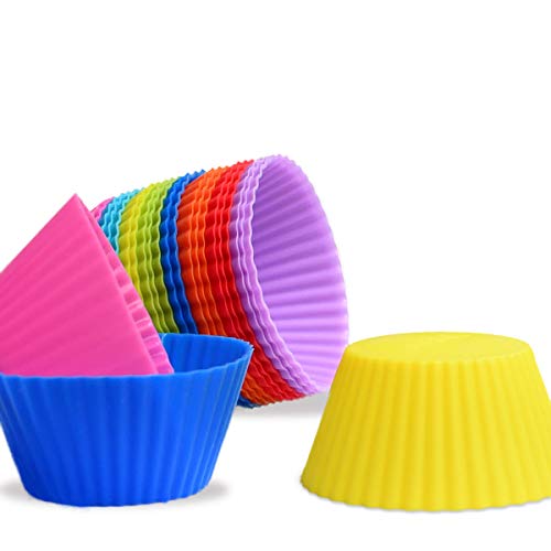 24 Pack Silicone Baking Cups Reusable Muffin Liners Non (Rainbow)
