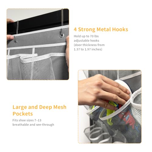 40 Large Pockets Over the Door Shoe Organizer (Grey-1pack of 40 pocket)