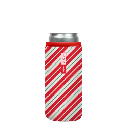 CanSok Sleeve for Beer & Soda Insulated Neoprene Cover (Candy Cane Stripes / 12oz Slim Can Sleeve)