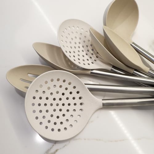 Cream Wheat Straw Slotted Spoon with Stainless Steel Handle Kitchen Utensils