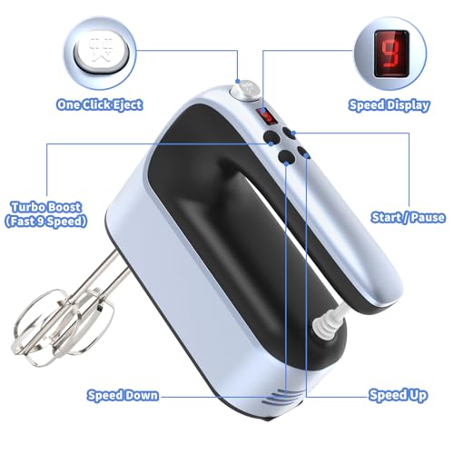 9 Speed Digital Hand Mixer Electric (Ocean Blue)