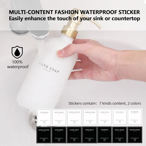Thick Glass Soap Dispenser (White Bottle/Gold Pump + Tray + Funnel)