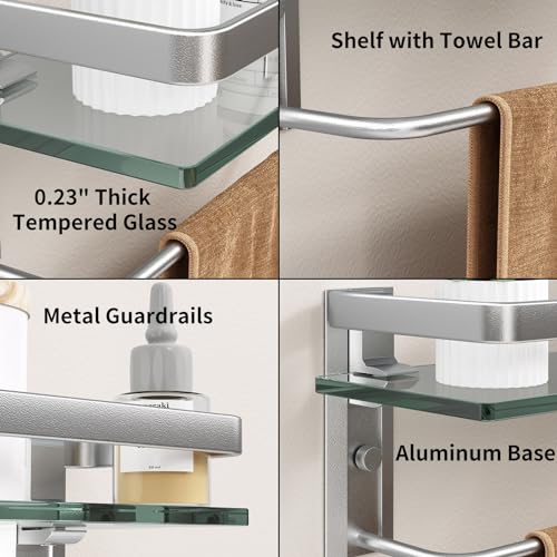 Bathroom Wall Shelf with Towel Bar (Silver / Shelf with Towel Bar)