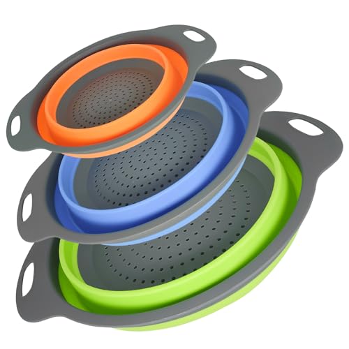 Tri Color Silicone Collapsible Colander Set (3 Count)