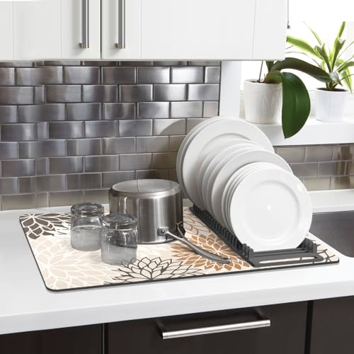2Pcs Dish Drying Mat & Sink Splash Guard (Brown / 12" X 20" + 24" X 5.5")