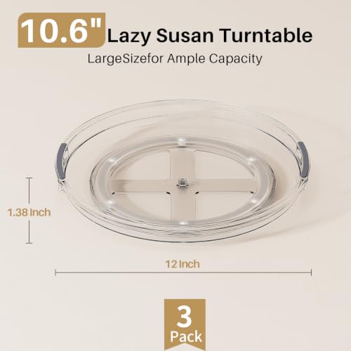 3 Pack 10.6'' Lazy Susan Organizer Turntable for Cabinet (Clear / 3 Pack 10.6in)